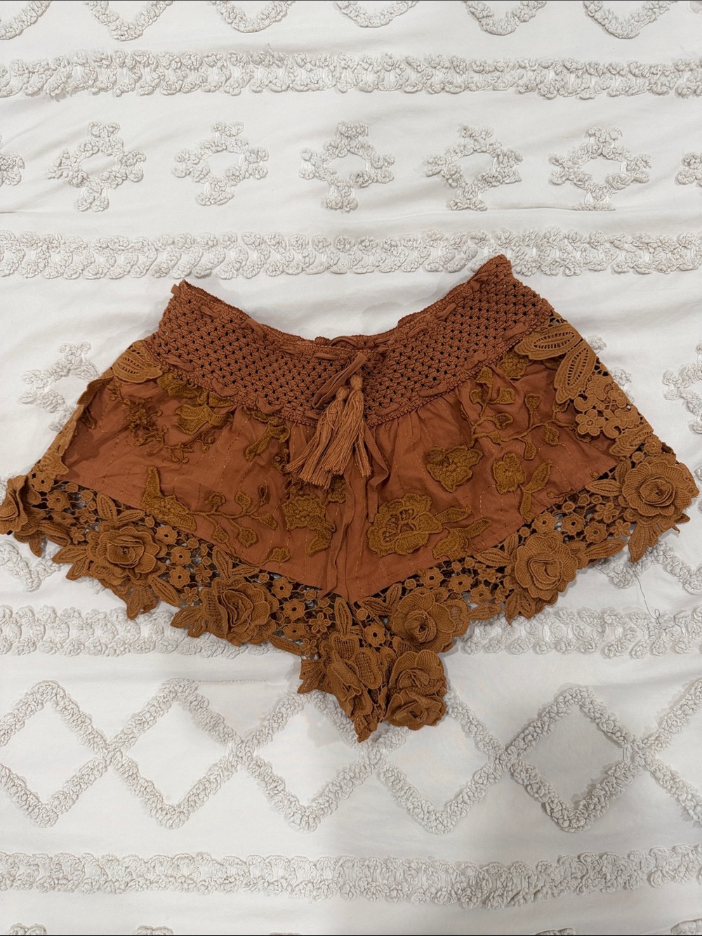 Antics Santoria Boho Summer Lace Rust Brown Shorts
